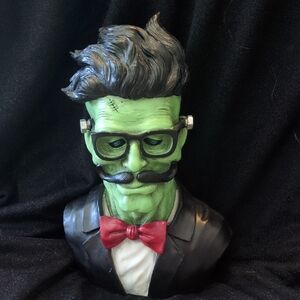 Green Frankenstein Bust with Red Bow Tie